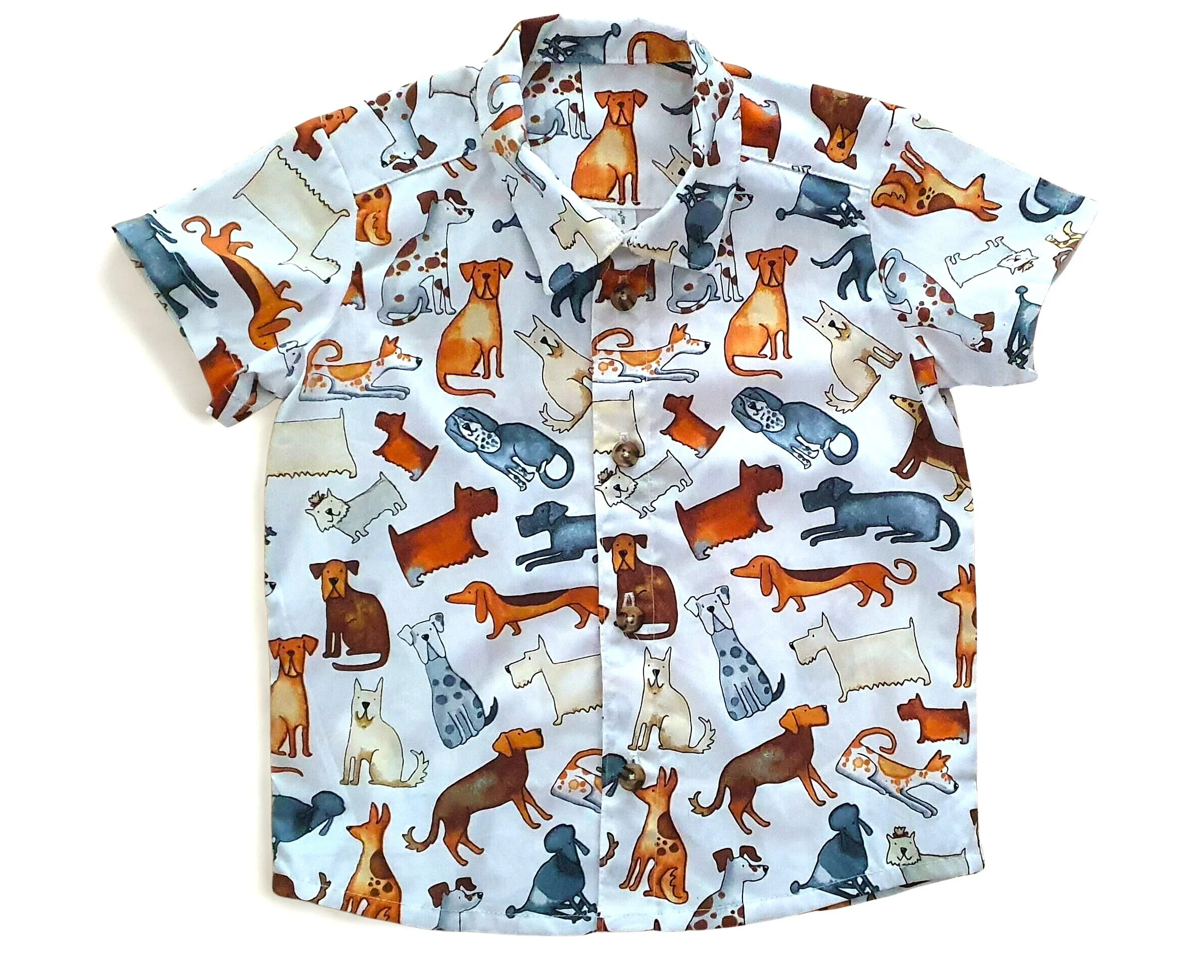 Handmade Dog Print Boys Shirt - Size 2 (LAST ONE)