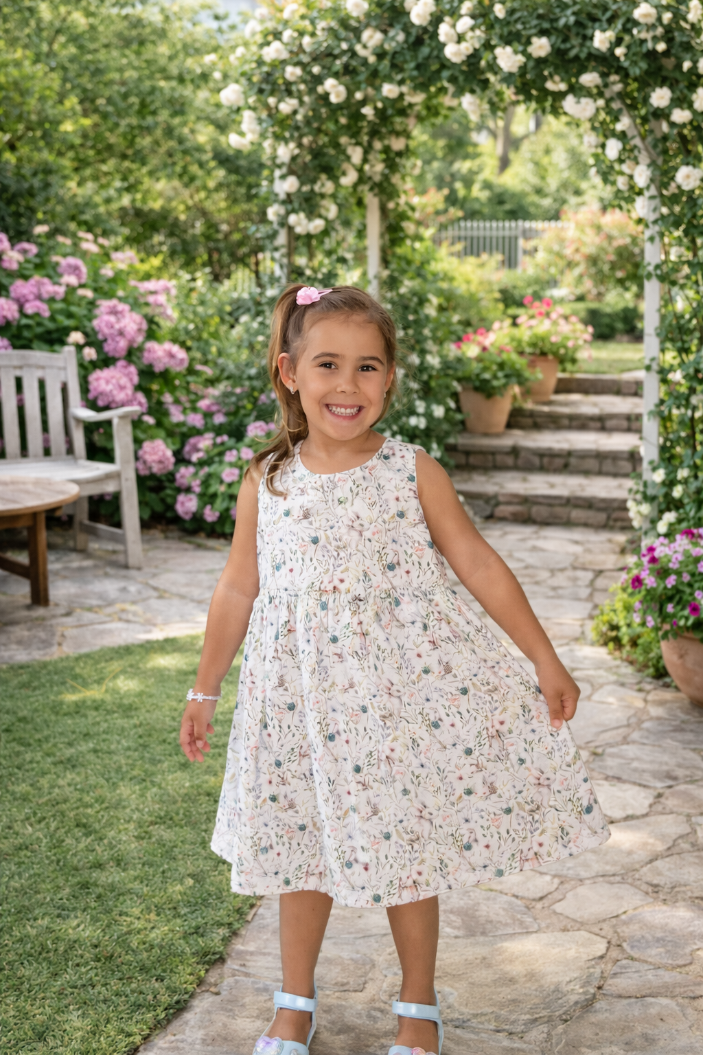 Handmade bunny garden cotton dress for girls – floral boutique dress by Adorable Creatures Australia