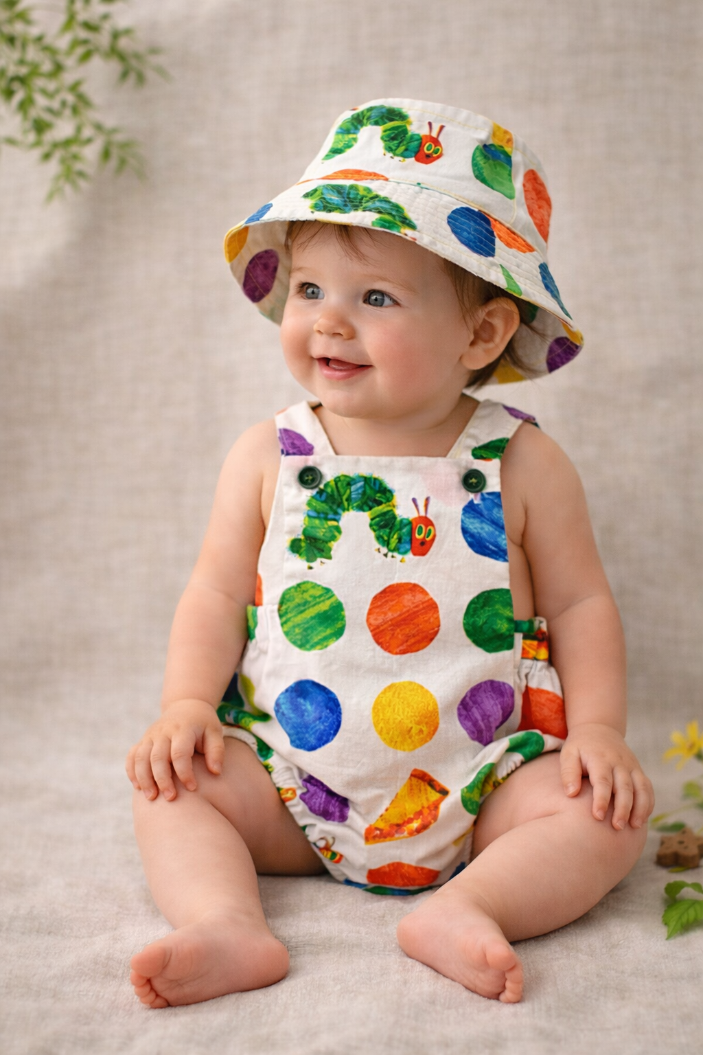 handmade baby model sun hat cotton caterpillar print australia