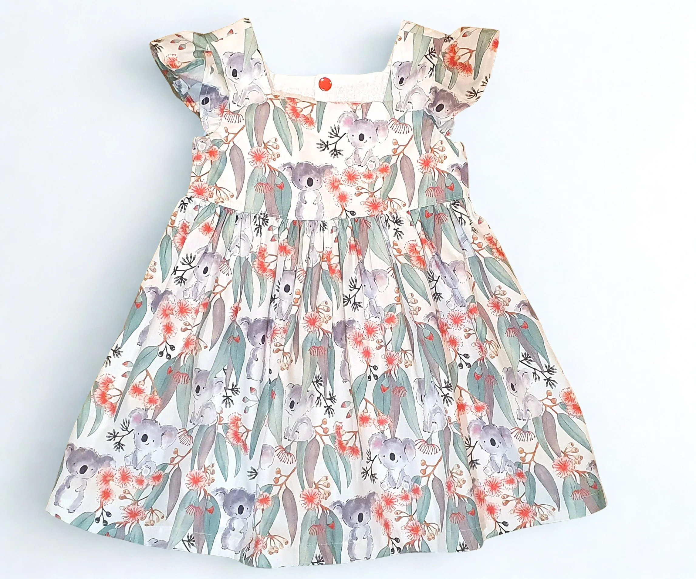Handmade girls koala dress with eucalyptus print from the Australiana Collection by Adorable Creatures Australia