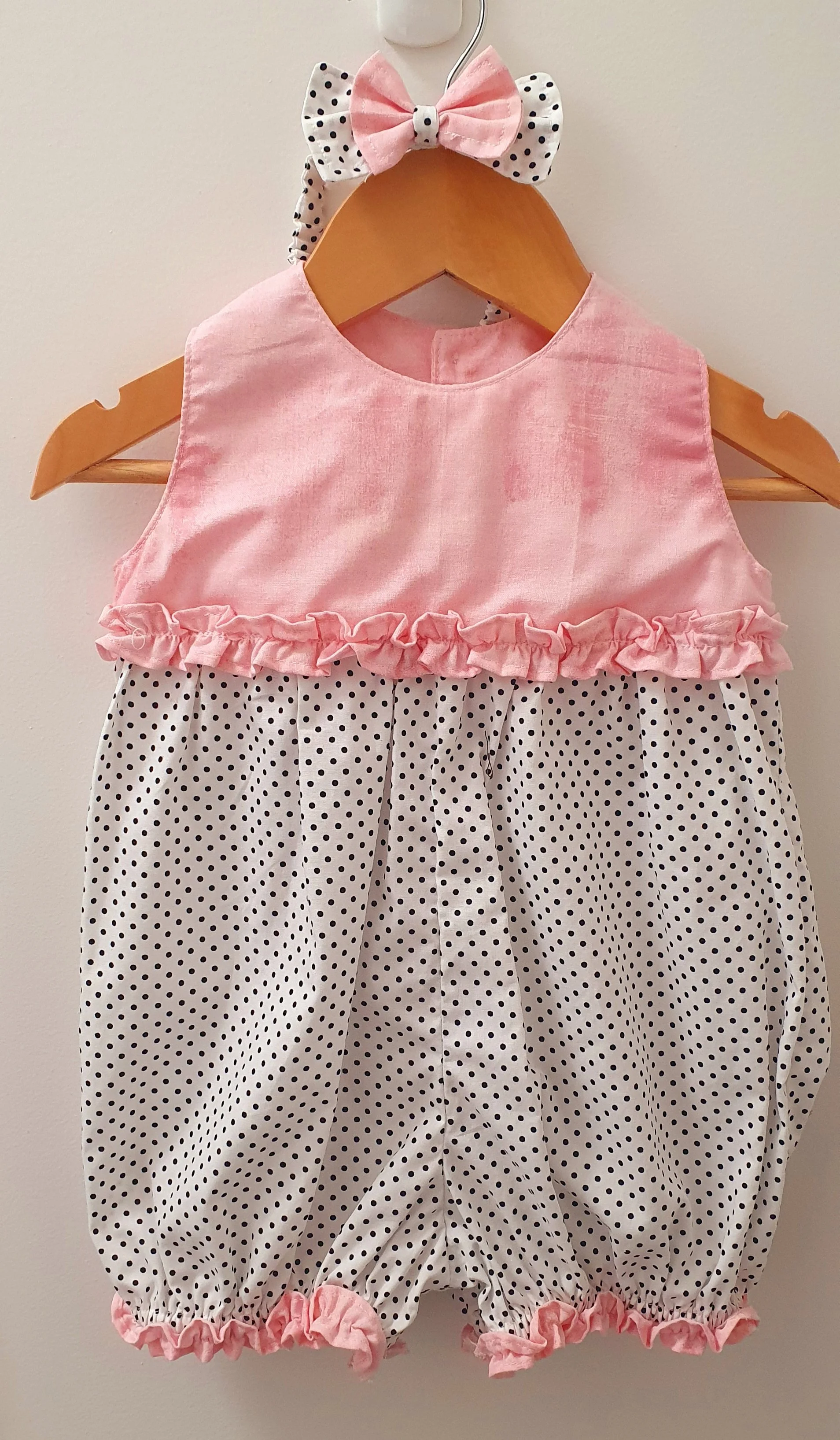 Pink Polka Dot Boutique Baby Romper with Headband.jpg