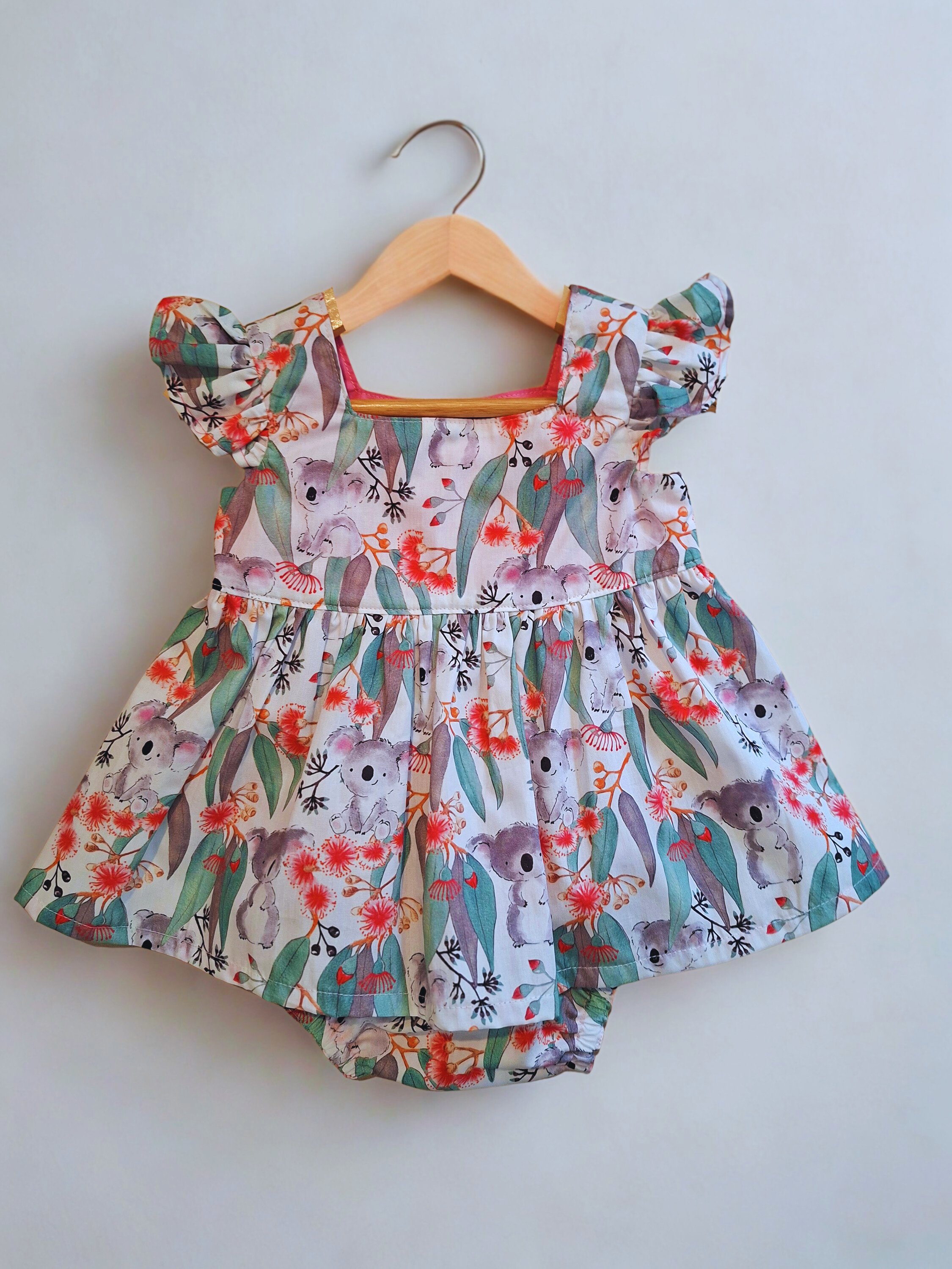 Handmade koala baby dress and bloomer set Australia cotton Australiana baby clothing