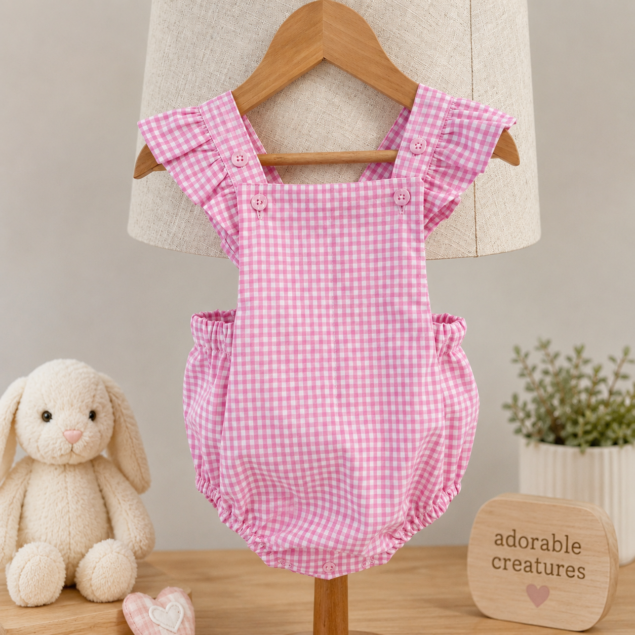 Handmade Pink Gingham Frill Romper