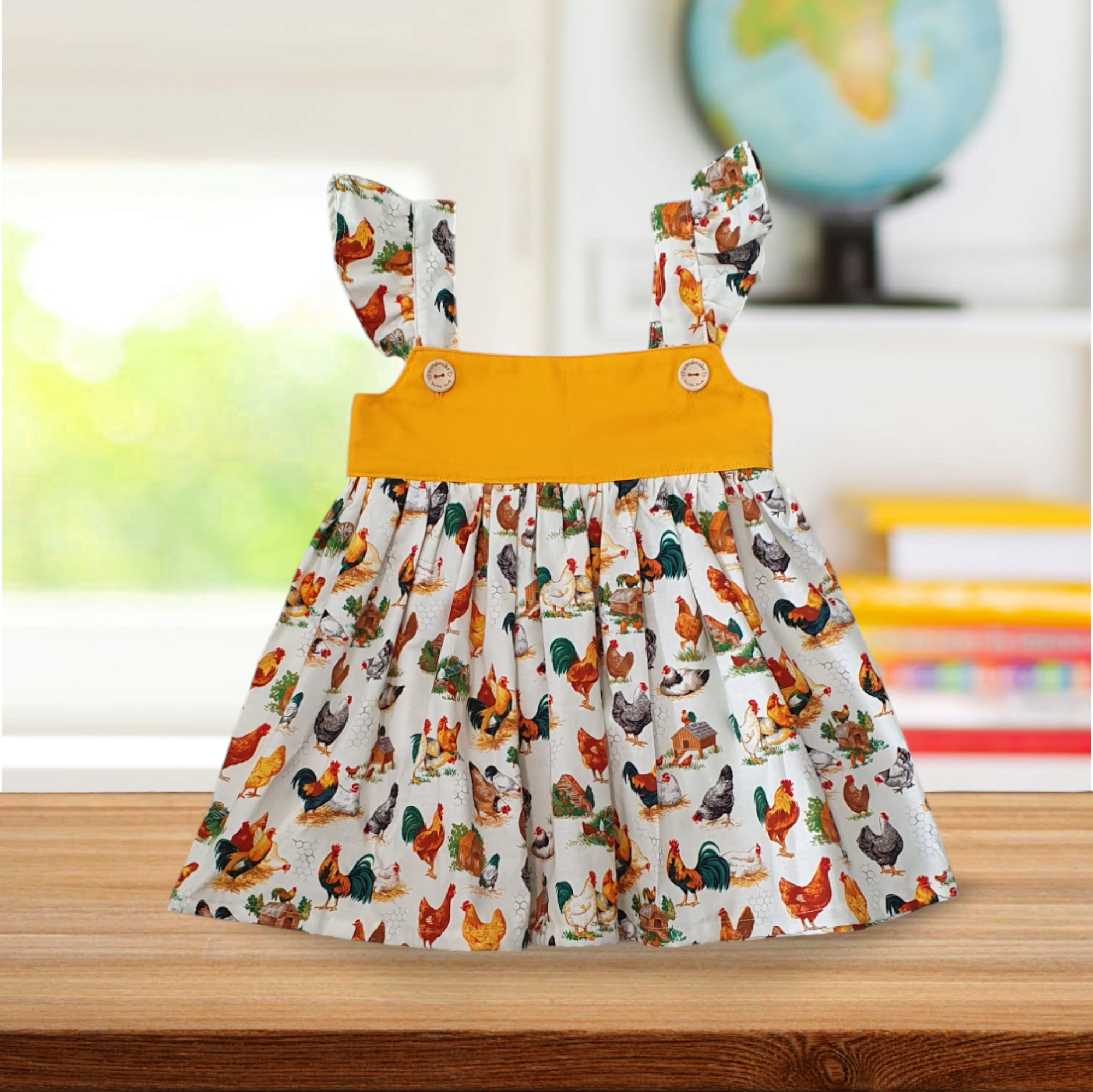 Farmyard Chicken Print Boutique Girls Dress | Handmade Australia