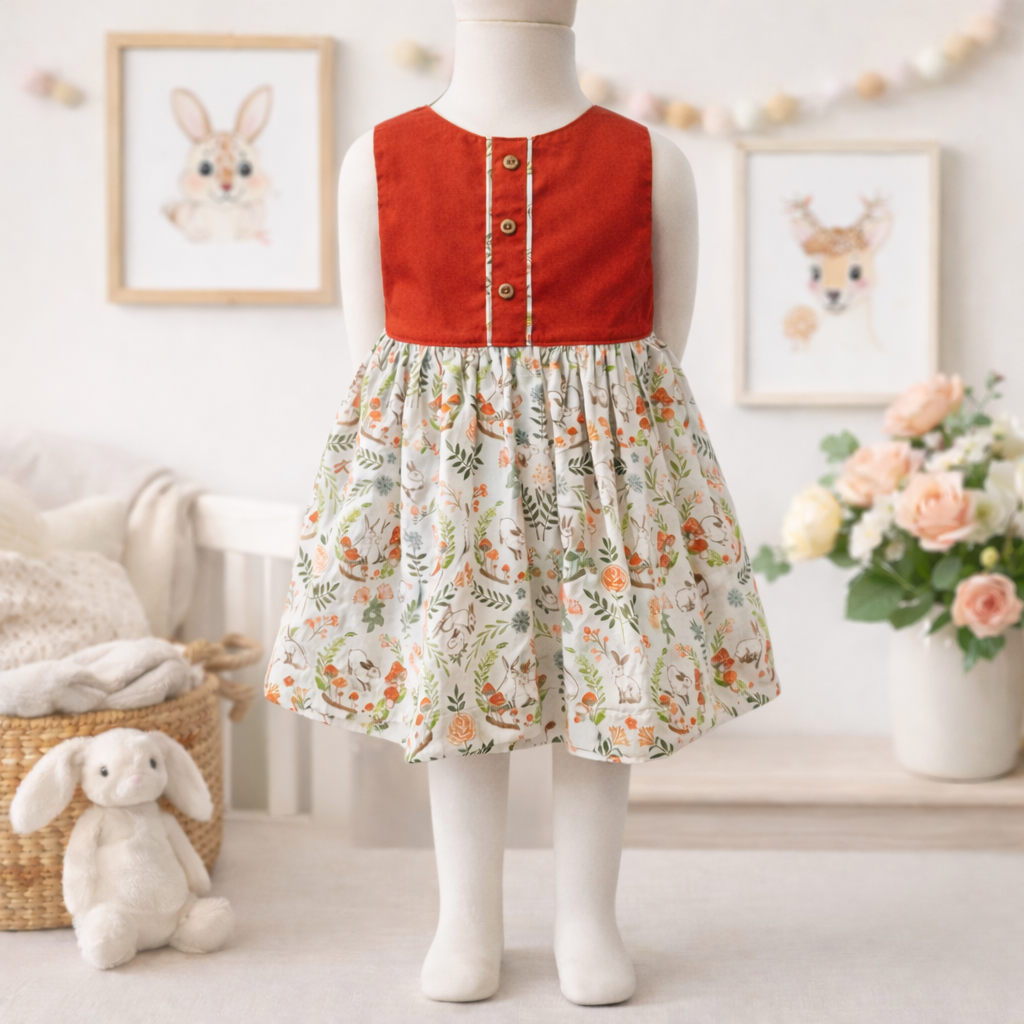 Green Bunny Garden Handmade Dress – AC (Ready to Ship)