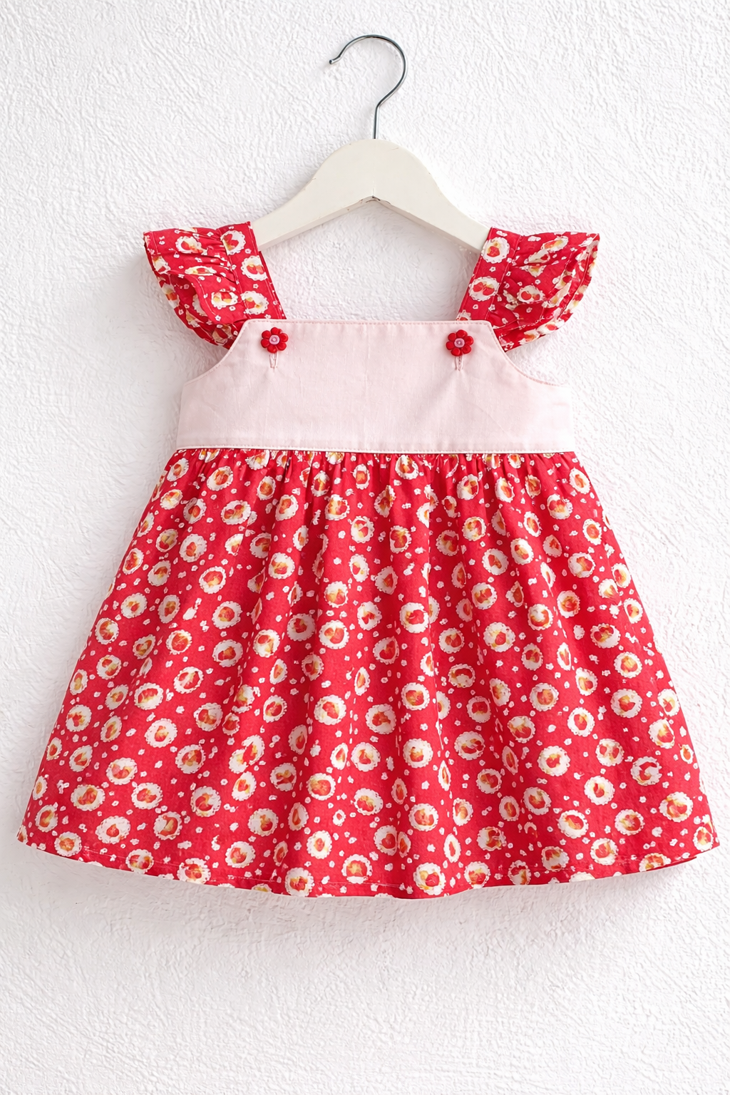 Handmade red floral girls dress with ruffle straps by Adorable Creatures Australia boutique children's clothing