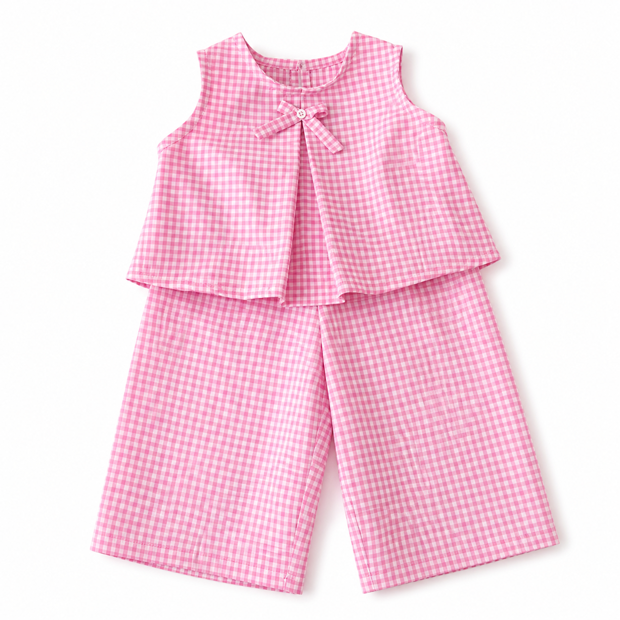 Pink Gingham Bow Top & Pants Set FRONT.png