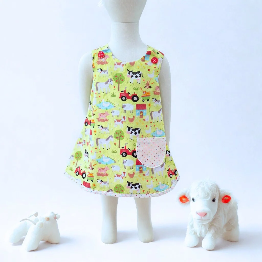 Handmade farm animals girls dress Australia cotton toddler boutique dress model
