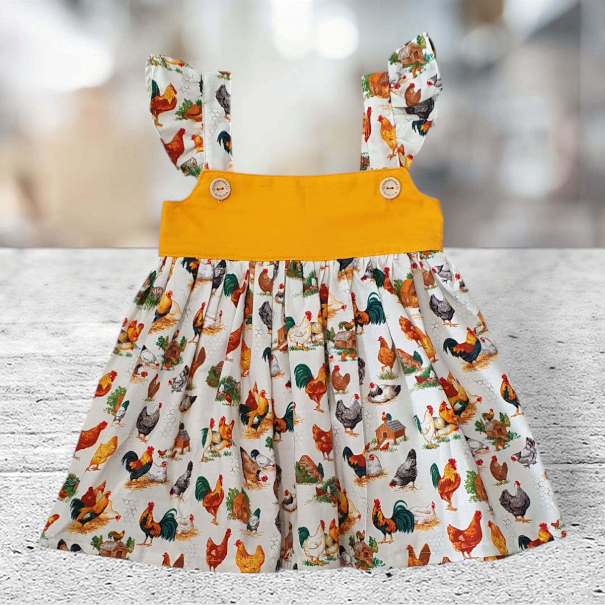 Farmyard Chicken Print Boutique Girls Dress | Handmade Australia