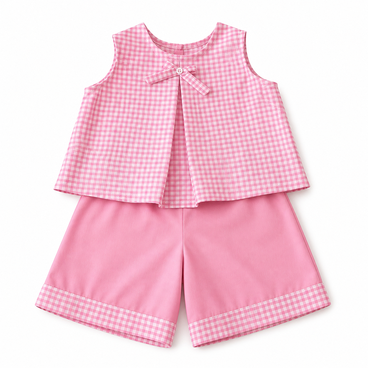 Pink gingham set top and shorts -handmade