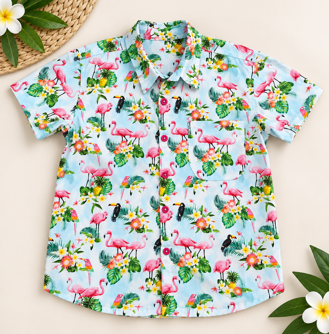 Flamingo Paradise Boys Handmade Cotton Shirt – Tropical Print