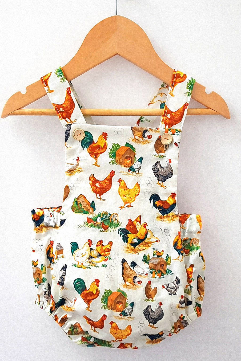 Handmade Farmyard Chicken Baby Romper | 100% Cotton Australian Handmade Baby Clothing