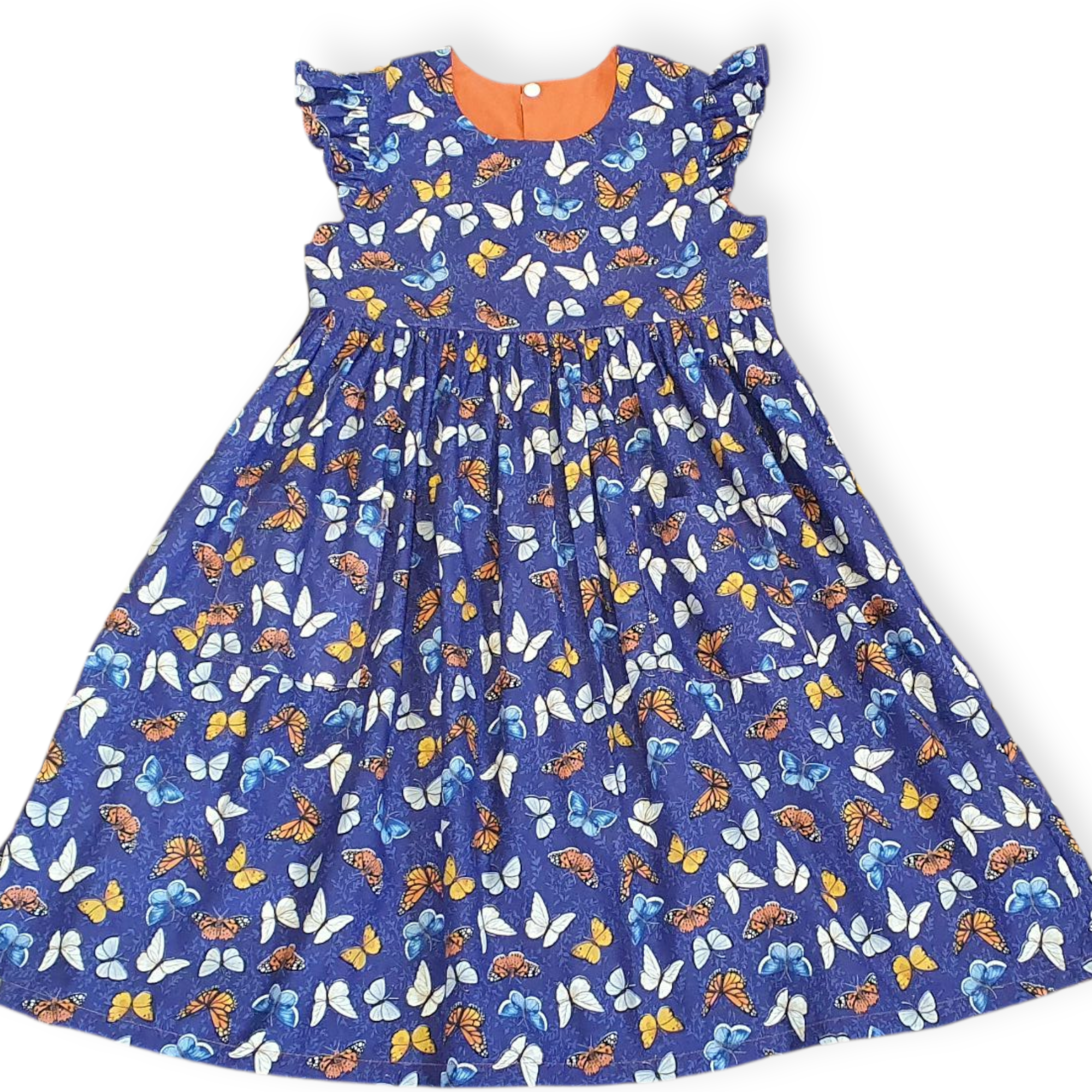 Blue butterfly cotton girls dress handmade in Australia – Adorable Creatures