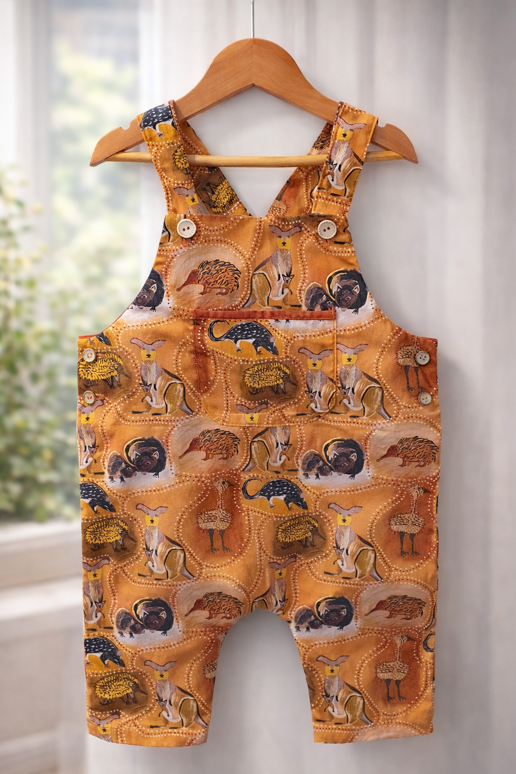 Australiana Baby Romper – Handmade Kangaroo & Outback Print (12–18 Months)