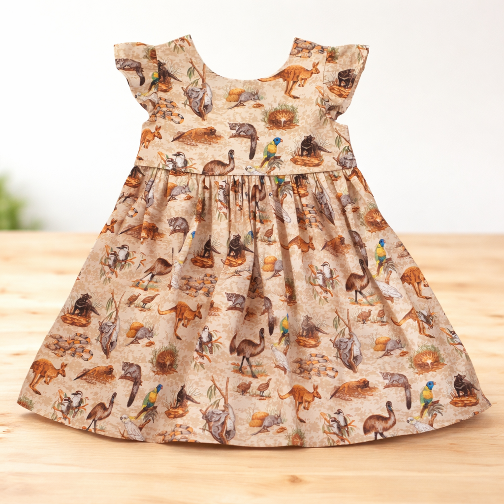 Australiana Wildlife Handmade Girls Dress – Australian Animals Cotton Dress
