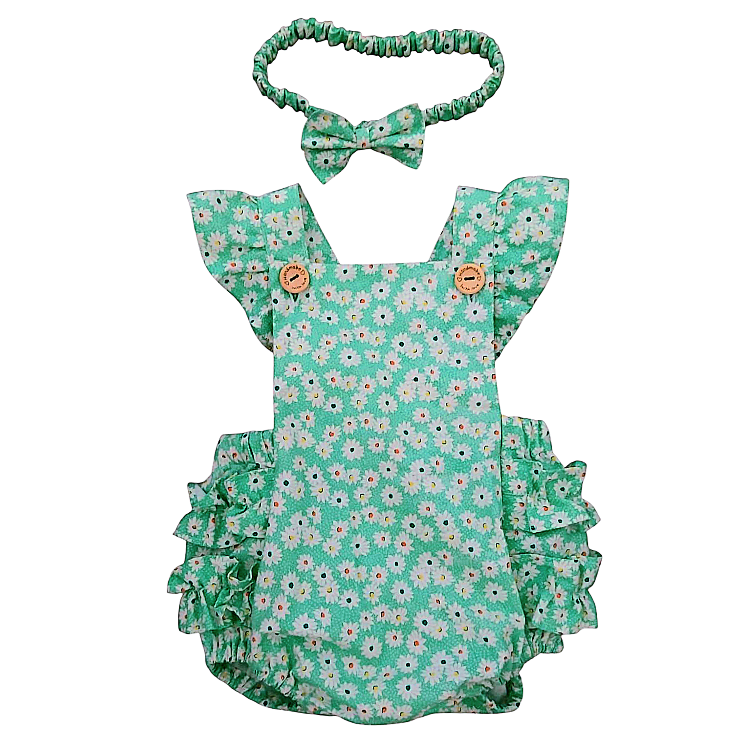 Green Daisy Baby Romper with Matching Headband.png