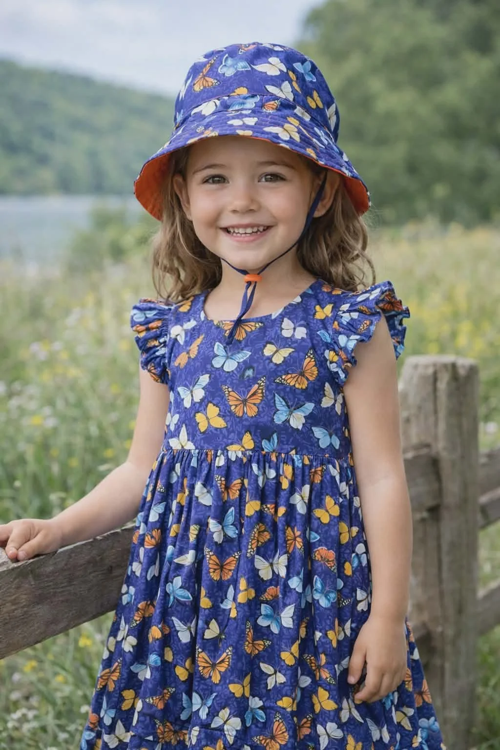 Butterfly Garden Dress – Handmade Cotton Girls Dress (Ready to Ship) Size 5