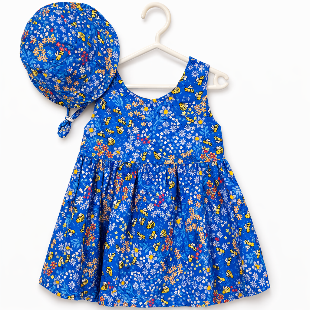 Blue Bee Wildflower Garden Handmade Dress