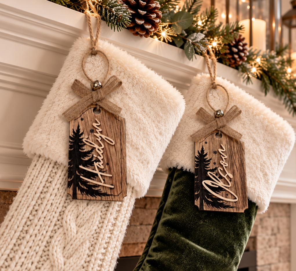 Personalized Stocking Name Tags, Personalized Christmas Stocking Tags