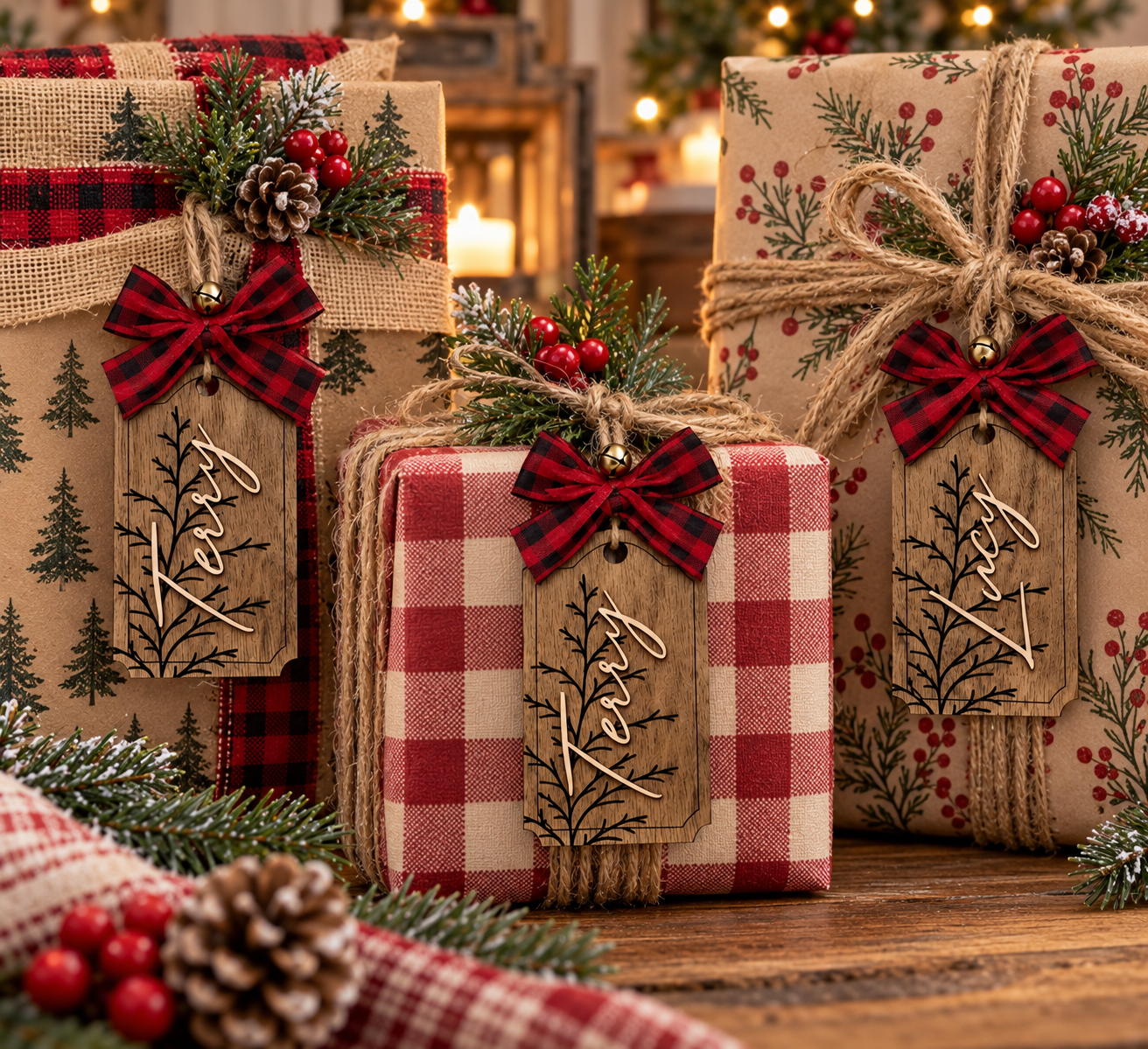 Rustic Christmas Gifts with Personalized Wooden Tags.png