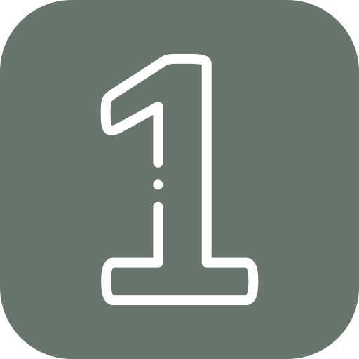 A large white number '1' outlined in a block style on a dark green background.