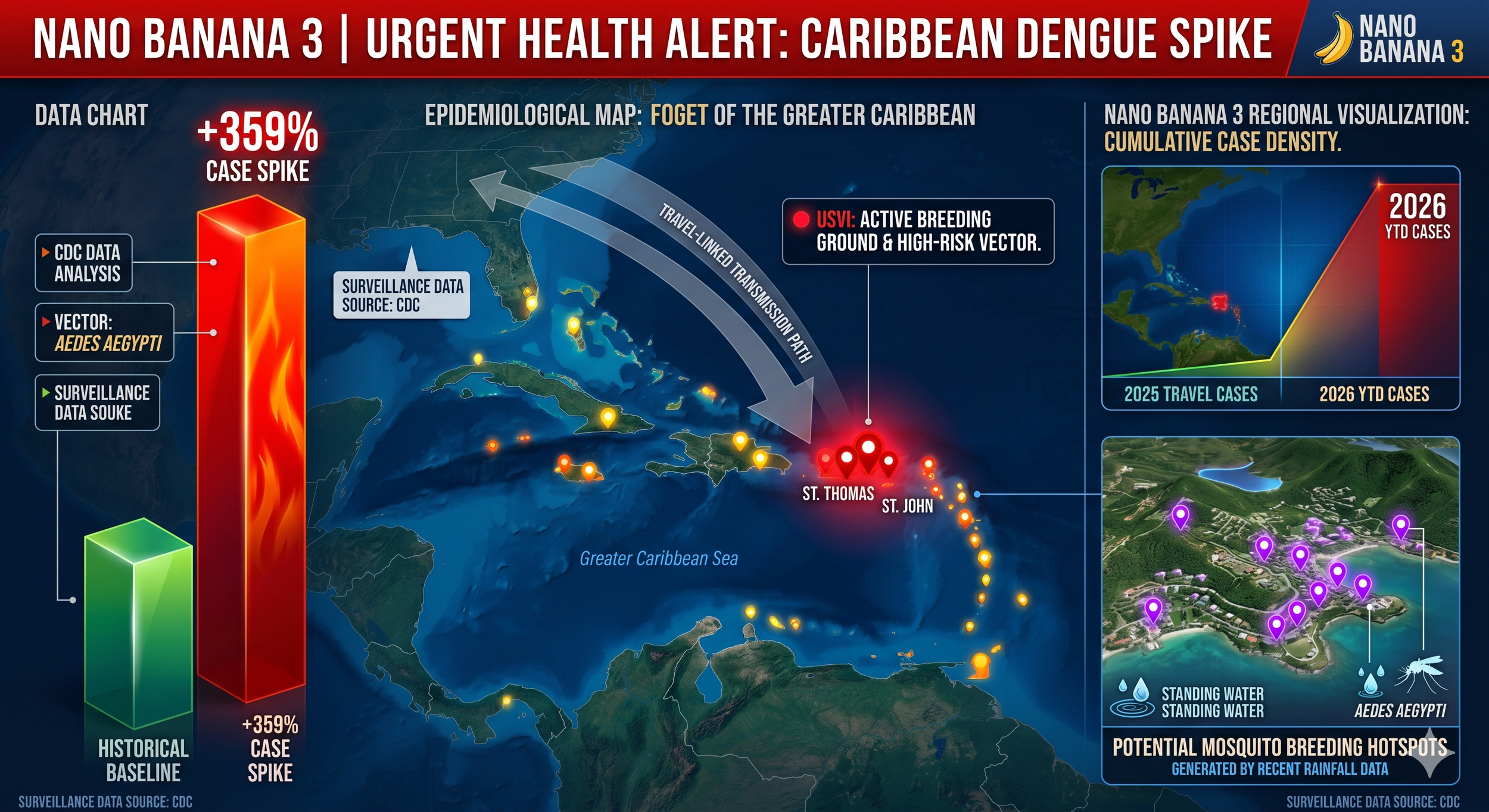 Caribbean Travel Flagged as CDC Issues Urgent Warning Following 359% Spike in Dengue Fever Cases