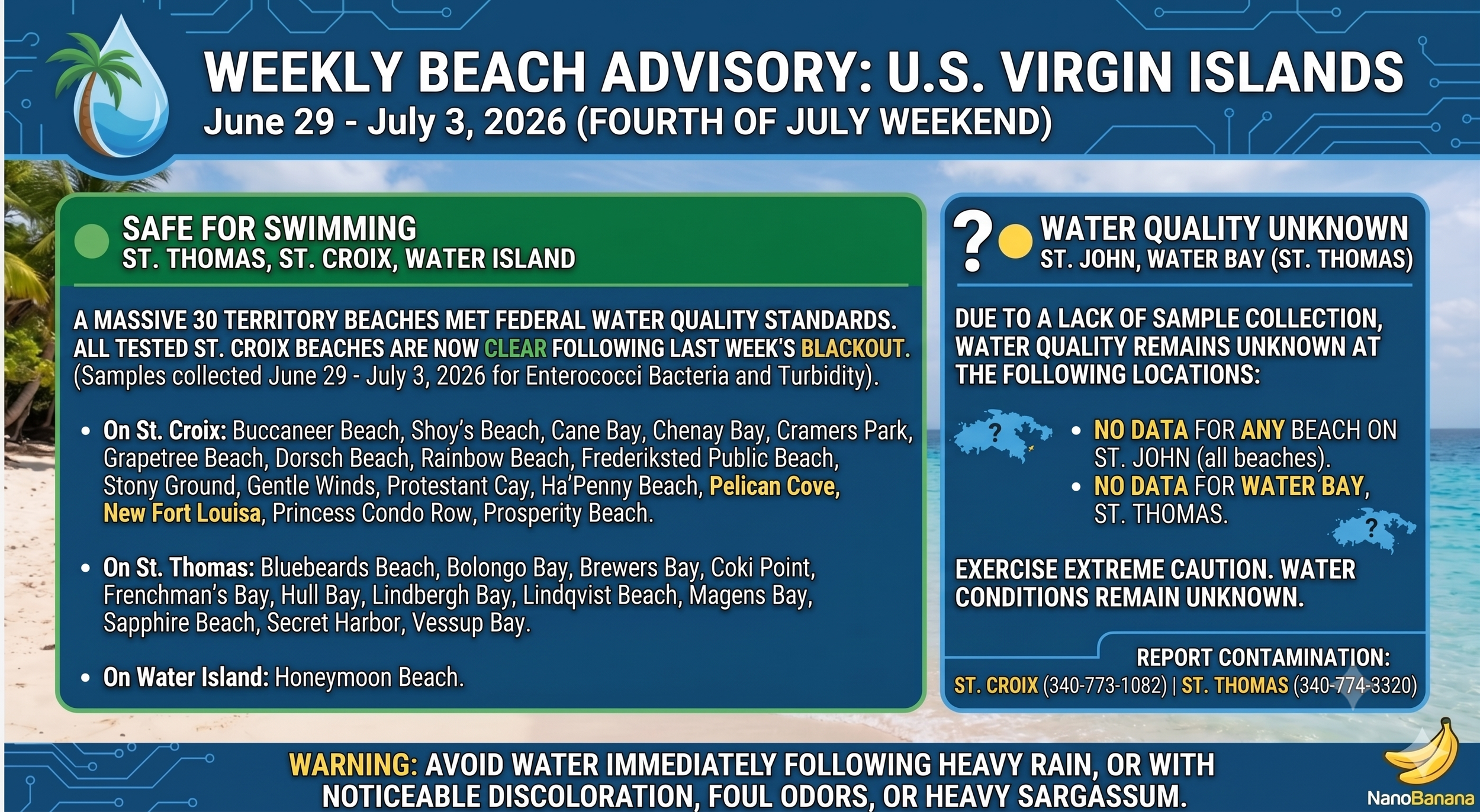 FOURTH OF JULY SUNLIGHT: DPNR CLEARS ST. CROIX AND ST. THOMAS BEACHES FOR INDEPENDENCE DAY WEEKEND