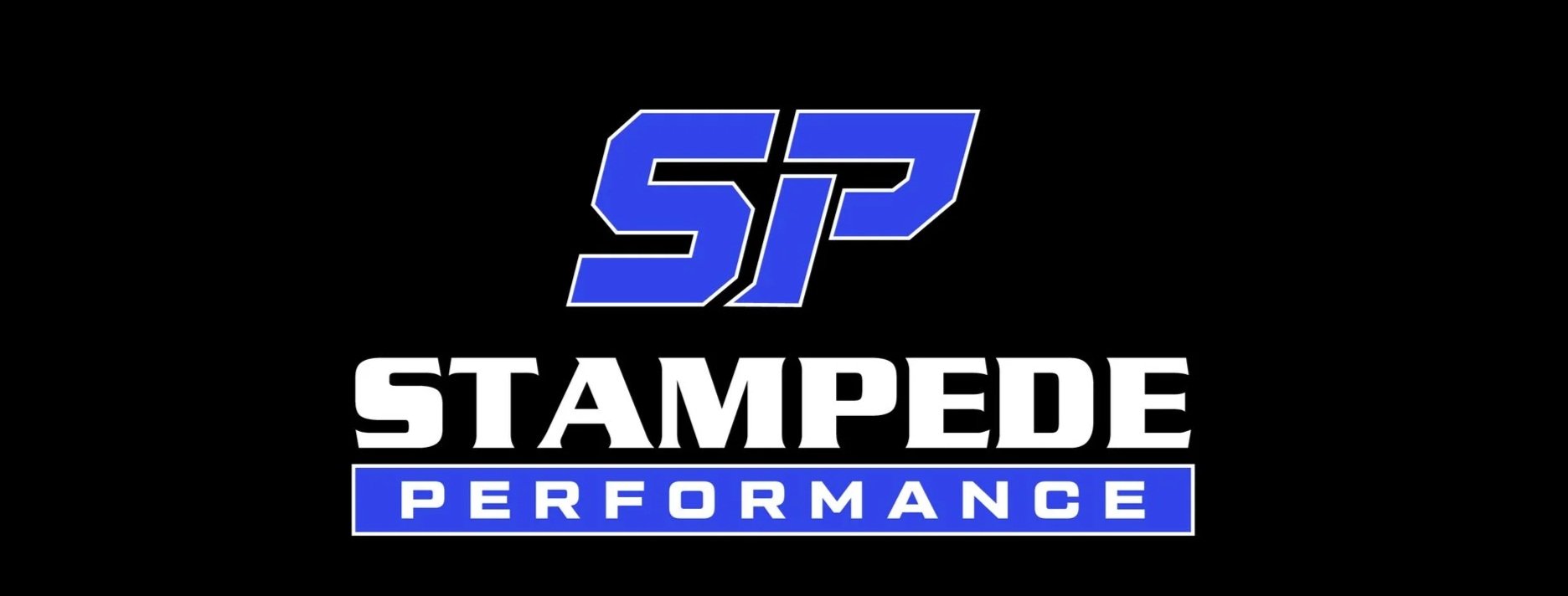 Logo for Stampede Performance featuring a stylized 'SP' in blue and white on a black background with the words 'STAMPEDE PERFORMANCE' underneath.