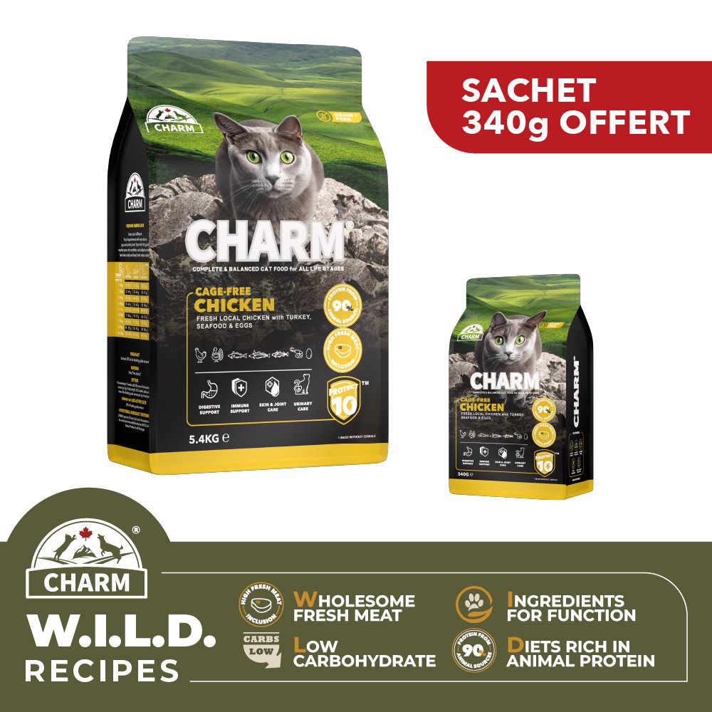 CHARM Chat Poulet fermier 5,4kg + 1 sachet 340g OFFERT
