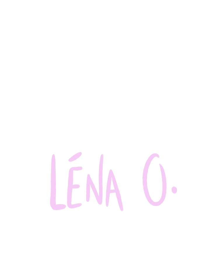Une image avec le texte 'Léna O.' écrit en violet et une phrase en français en haut, en noir, avec différentes polices de caractères.