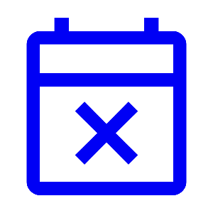 A blue warning icon with an 'X' in the center on a black background