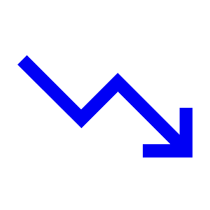 Blue downward arrow line graph on a black background.