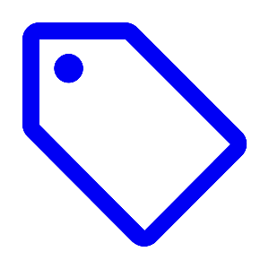 Outline of a price tag in blue.