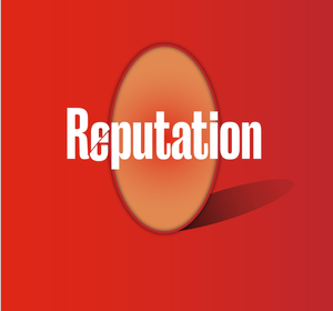 Cover art for Reputation: the word “Reputation” in white over an orange egg shape on a red background