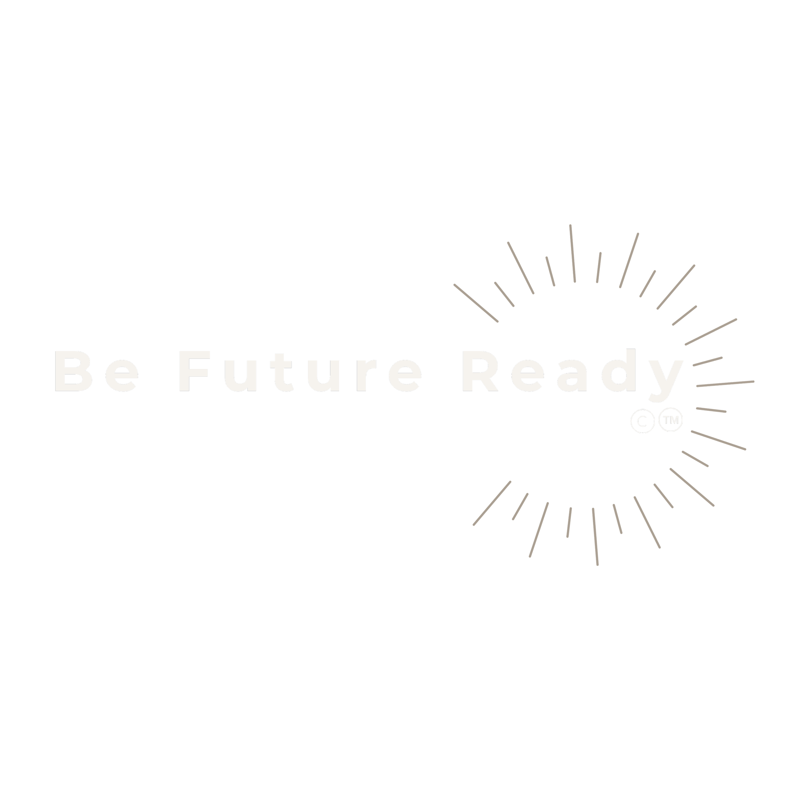 Black background with white text that reads 'Be Future Ready' and a circular design of radiating lines around the text.