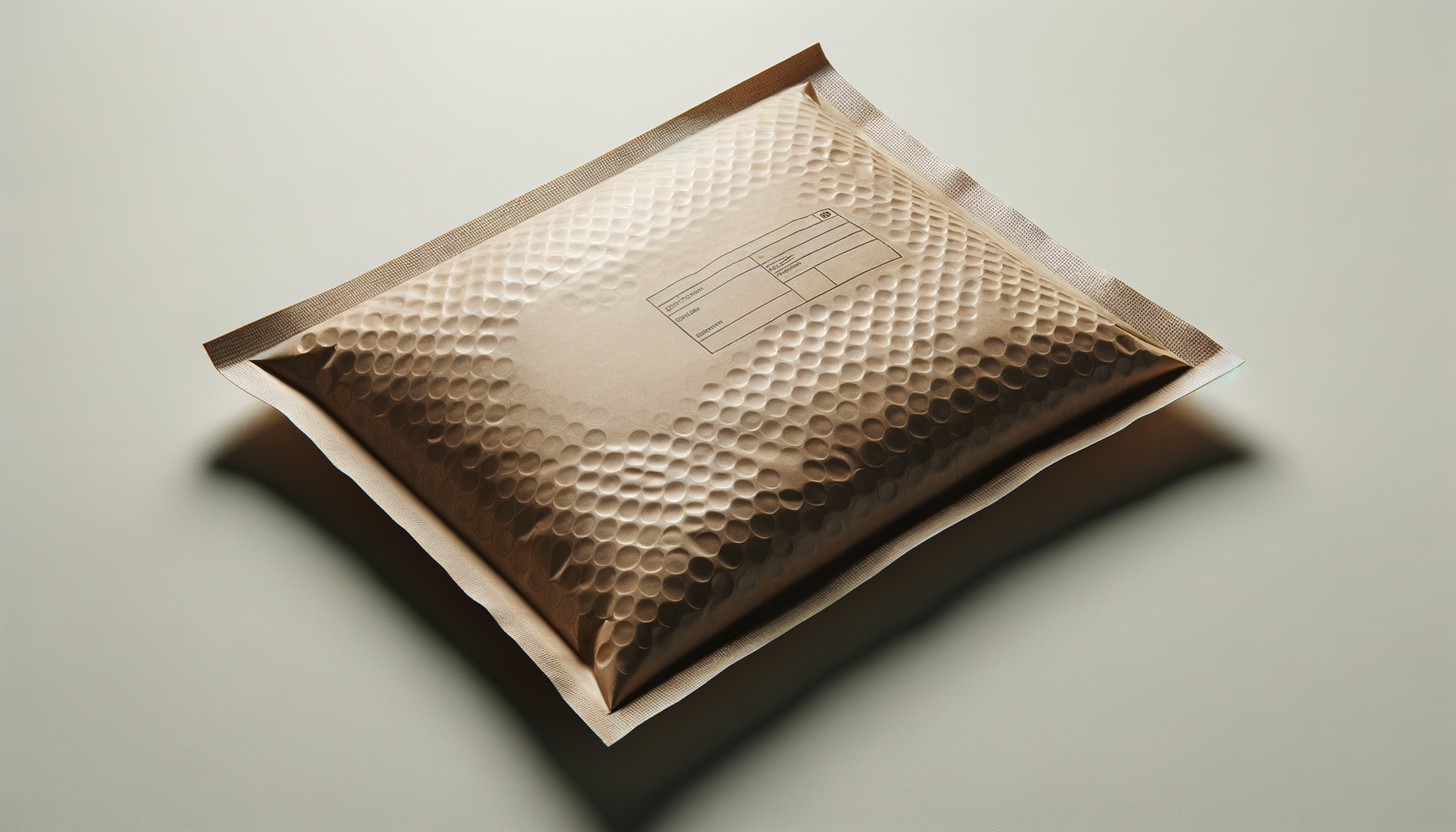 A sealed metallic bubble mailer on a flat surface.