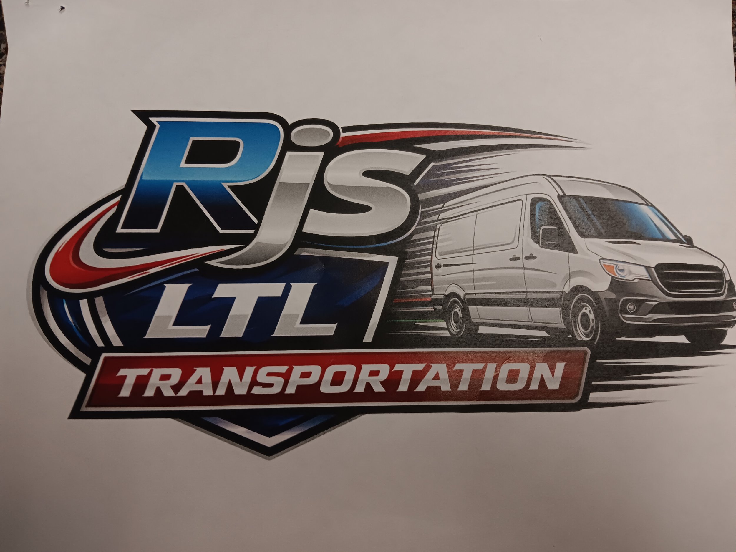 Logo of RJS LTL Transportation featuring a grey delivery van and stylized red, black, and blue graphics.