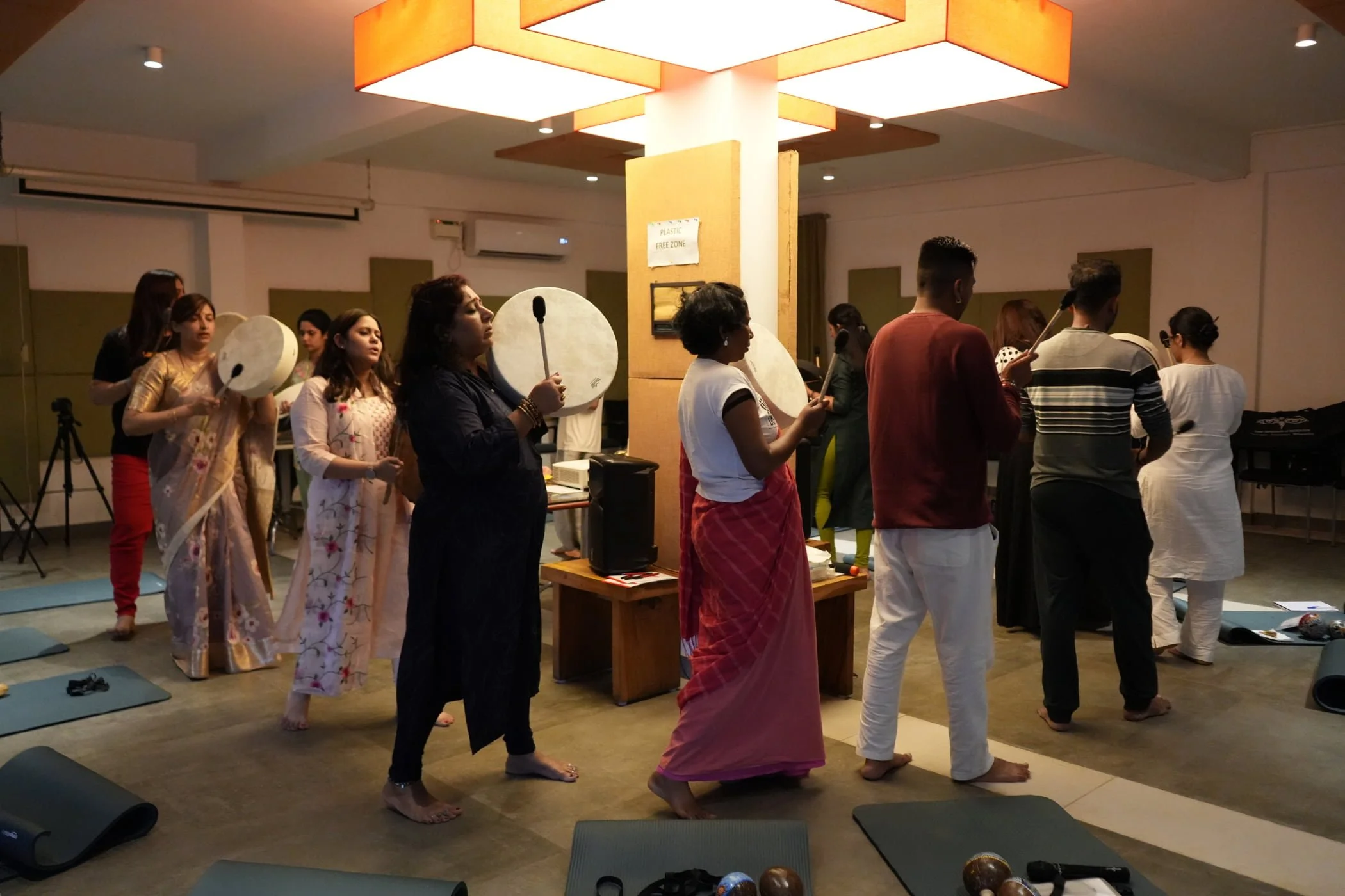 Students practicing shamanic techniques during experiential training program