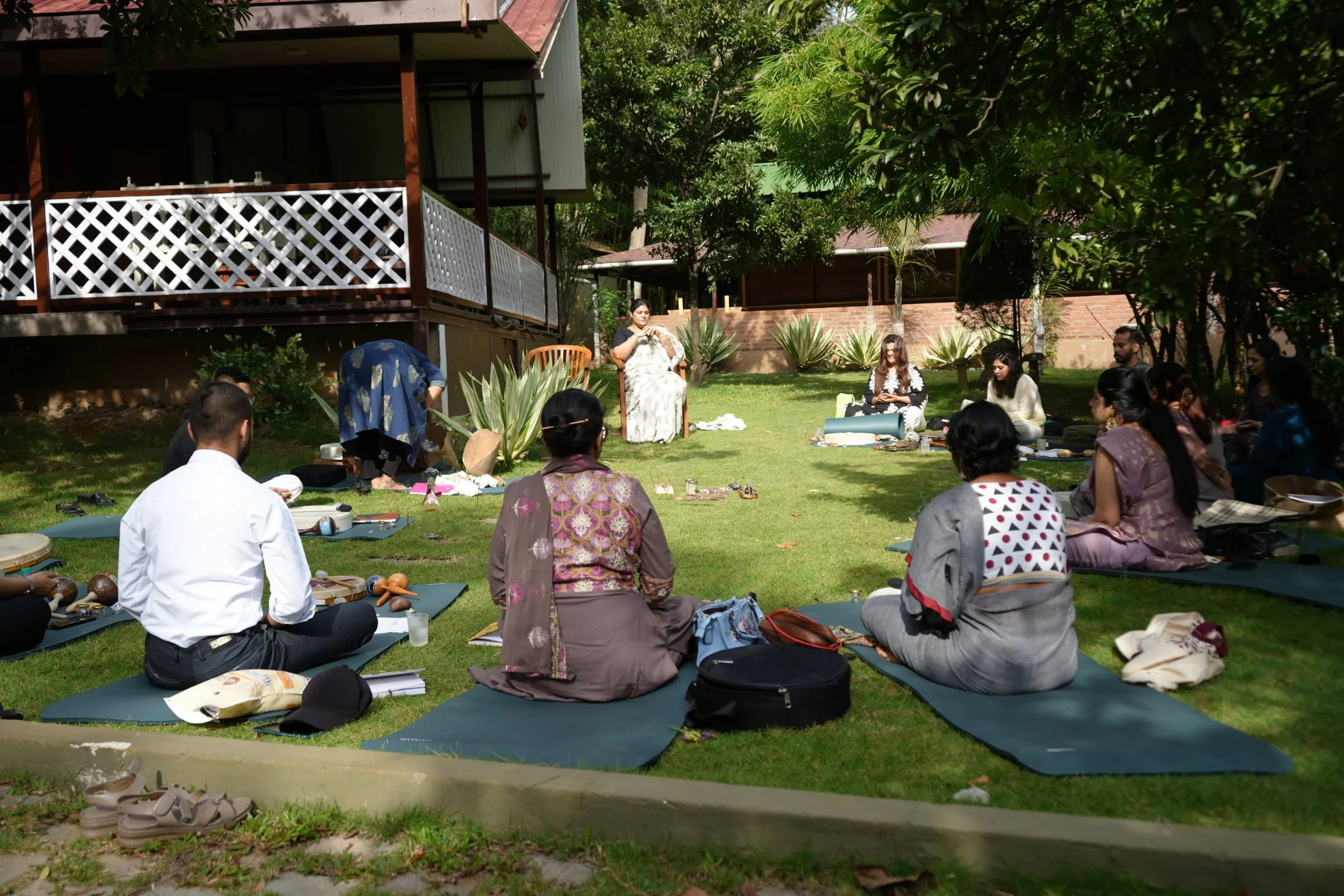 Nature-based grounding exercise during residential shamanism retreat