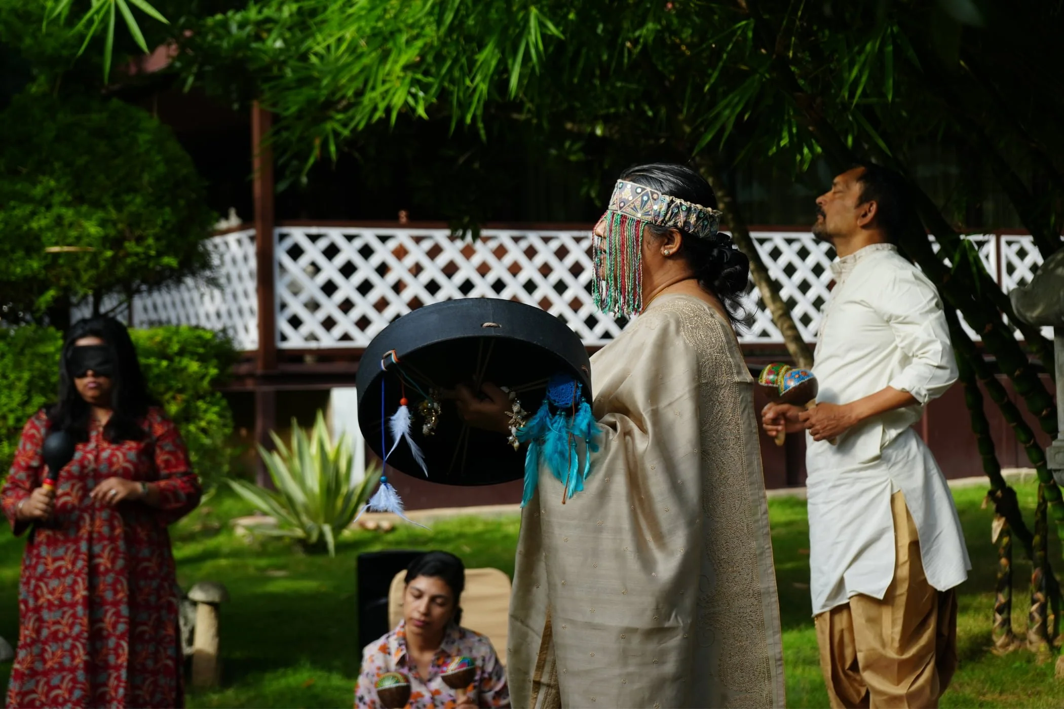 Dr Rashhi Sharma guiding a shamanic consciousness training session in Bangalore
