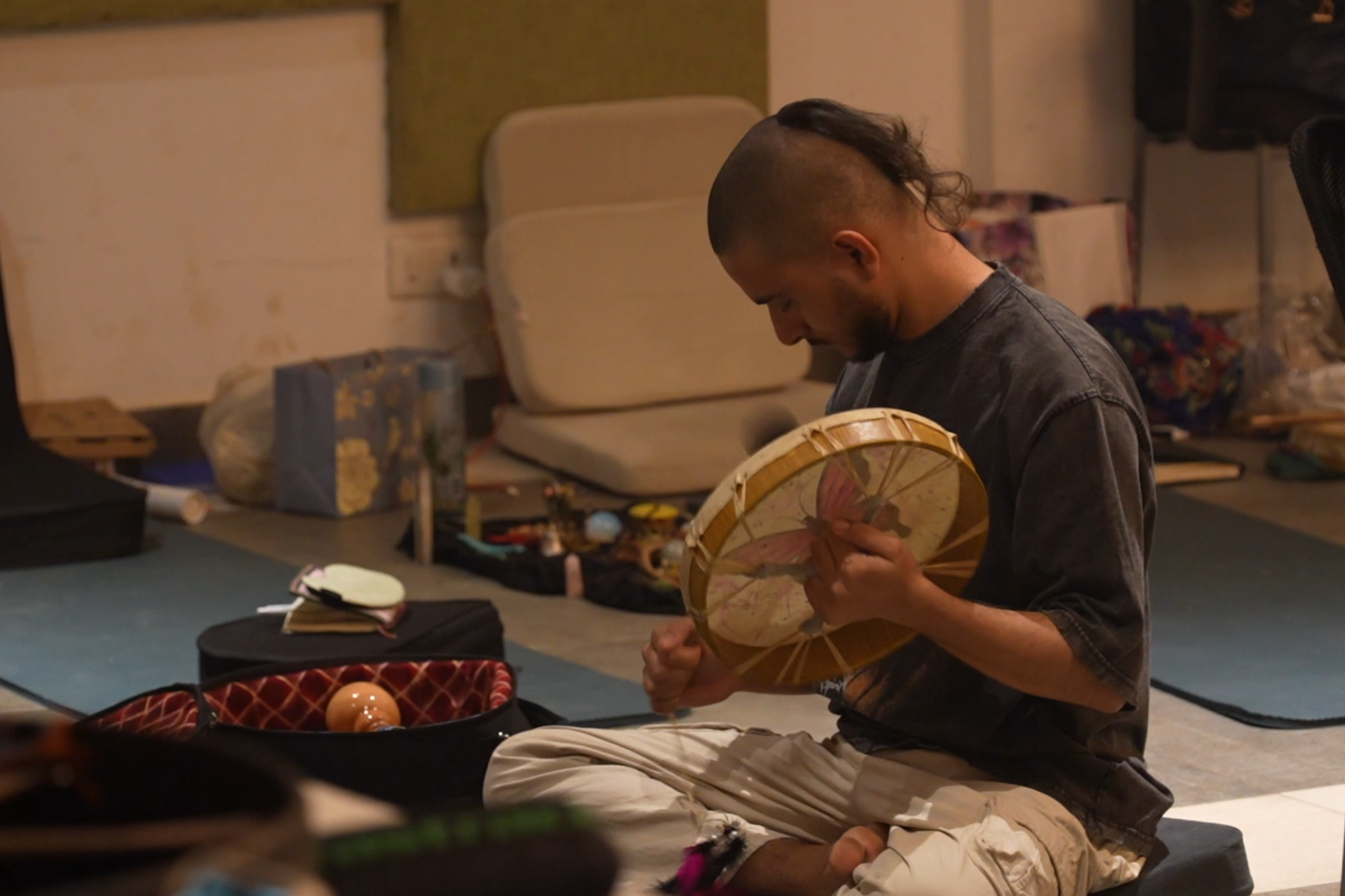 Traditional shamanic instruments used during consciousness exploration practices