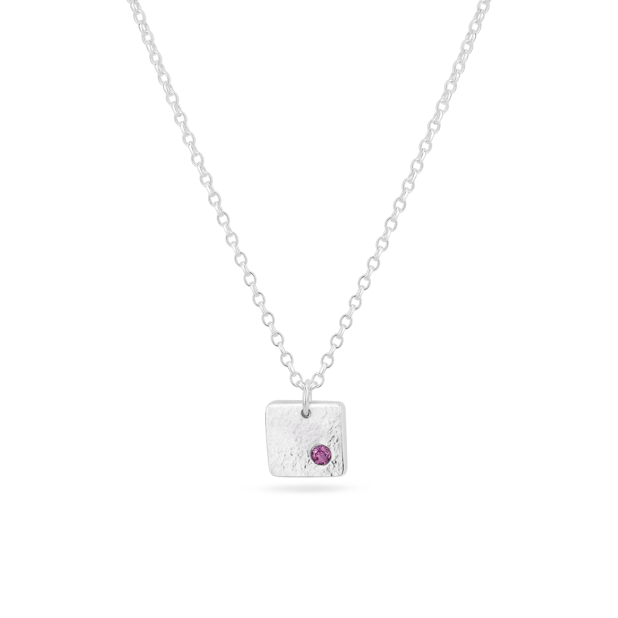 Square pendant with pink tourmaline