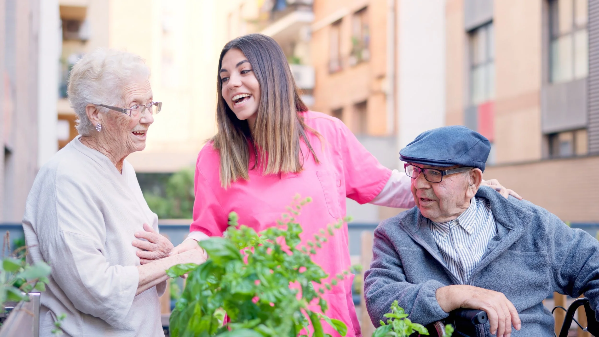 Senior couple enjoying time together in an urban park.