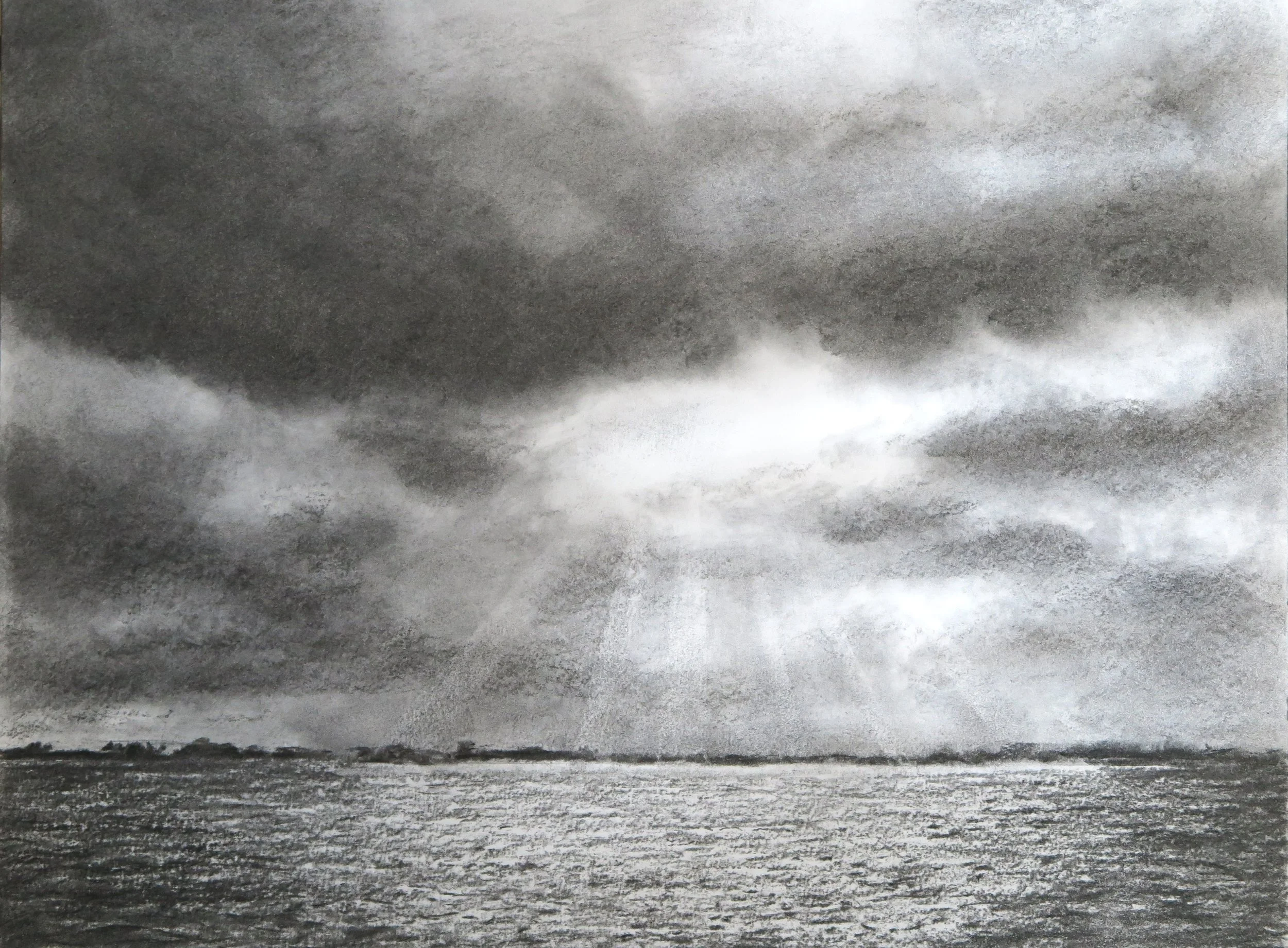 Zonlicht door donkere wolken, Westeinder, houtskool, juli 2025.JPG