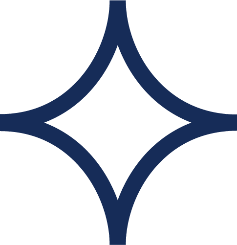 A navy blue diamond shape formed by four curved lines on a black background.