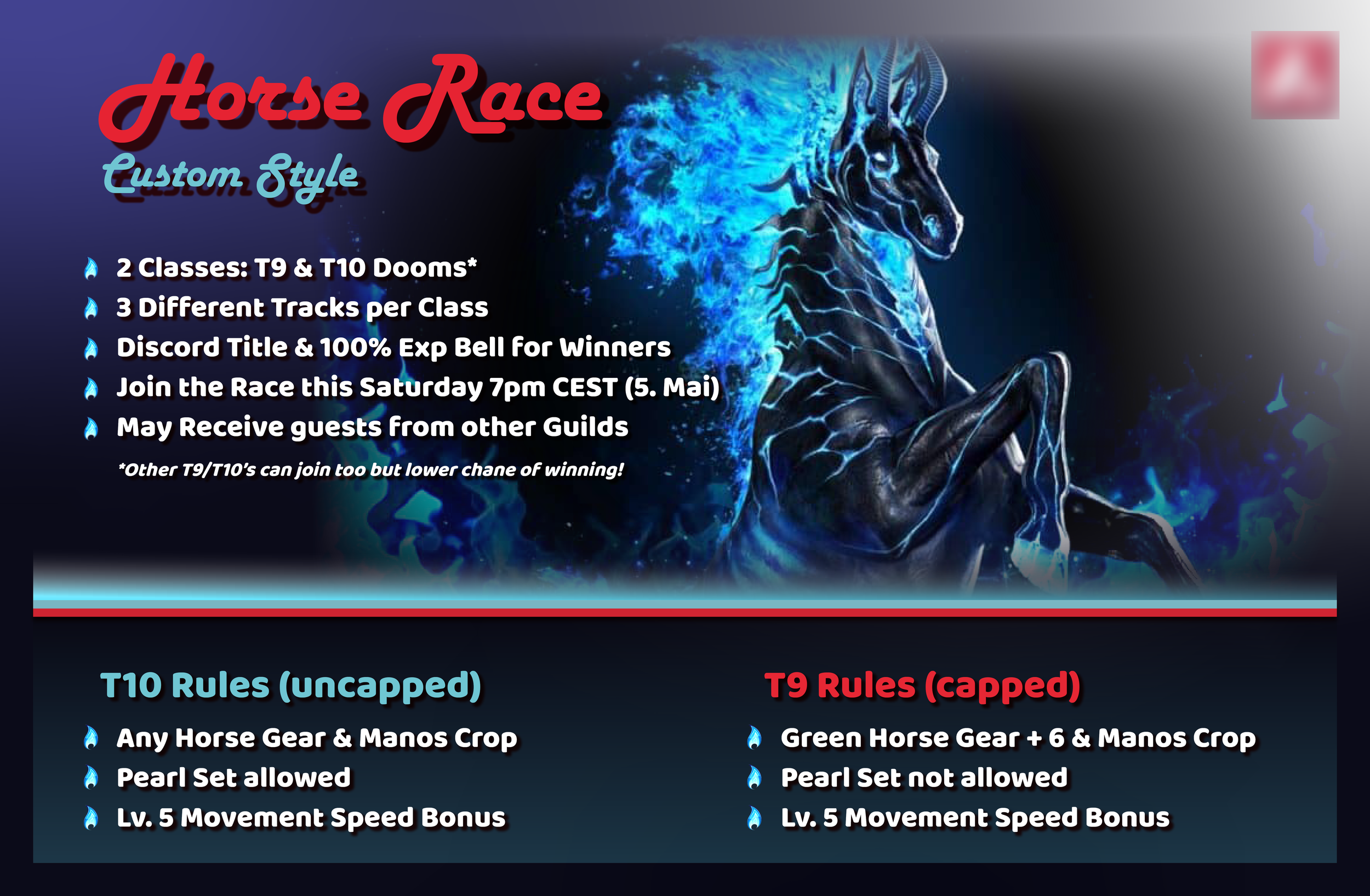 Poster for a private organisied horse racing event in the MMORPG Black Desert Online