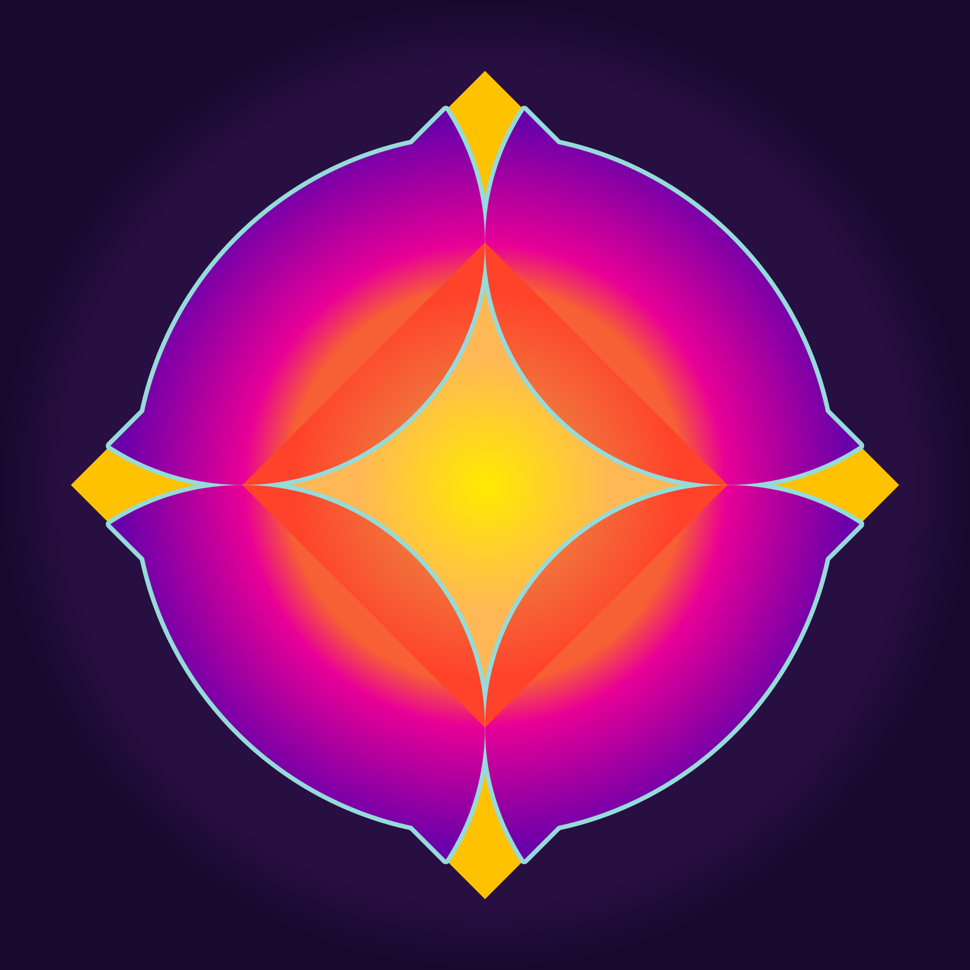 Minimalist logo of a spherical shape in bright colours and high contrasts