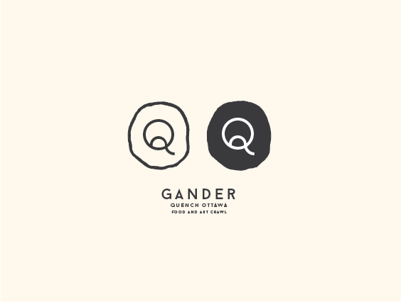 Logo with two stylized Q's, one black and one outlined, and the text 'GANDER QUENCH OTTAWA FOOD AND ART CRAWL' below.
