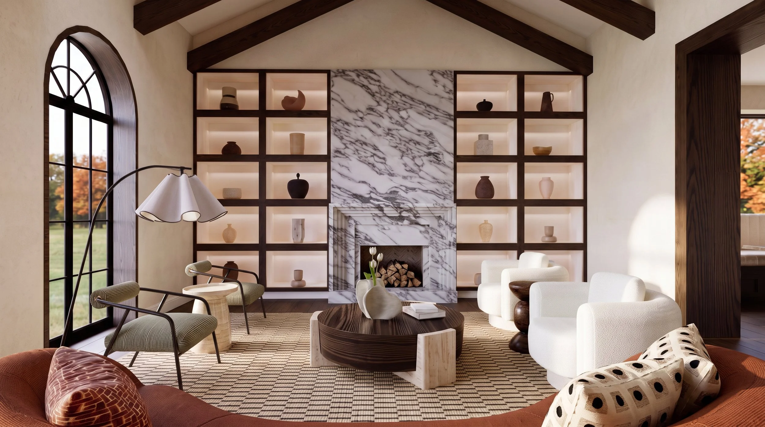 potomac- maryland- luxury-living-room-marble-fire-place-beams-arched- windows-interior-design-tillotama-studio.jpg