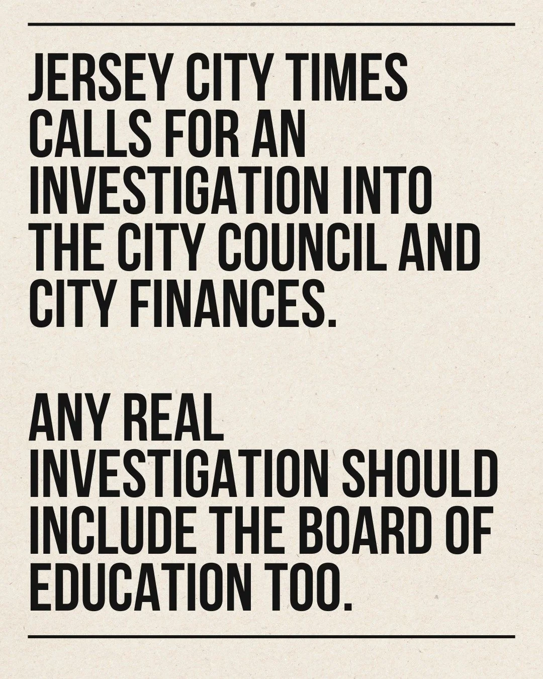 Jersey City Times is calling for a formal investigation into city finances.

It should include the BOE too.

Same taxpayers. Same warning signs. The BOE audit trail is public.

JCT editorial:
https://jcitytimes.com/editorial-its-time-for-a-formal-inv